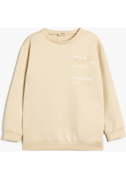 Sweatshirt Baskı Detaylı Bisiklet Yaka Uzun Kollu