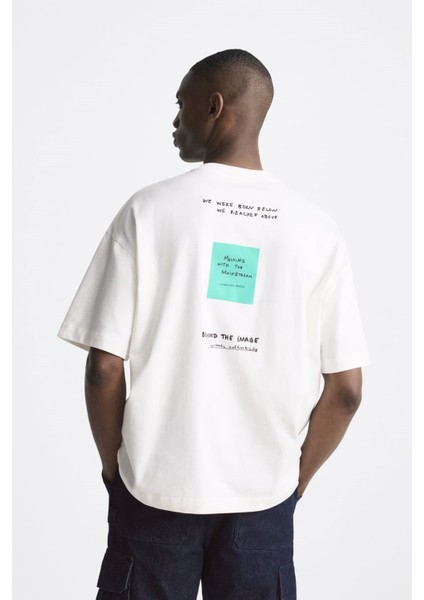 Bisiklet Yaka Unknown Desire Baskılı Oversize Beyaz Erkek T-Shirt fiyatları