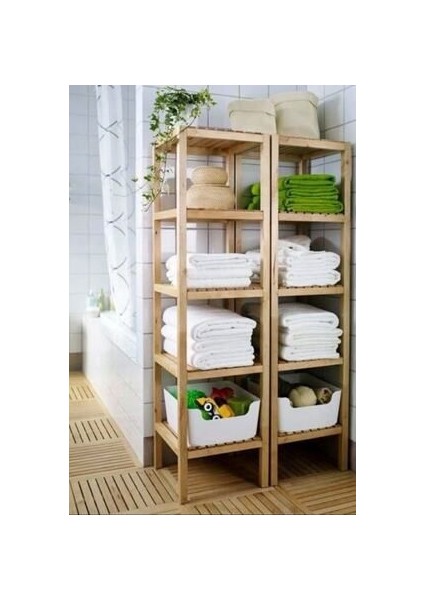 Banyo Dolabı 5 Raflı Doğal Ahşap Tasarım Suya Dayanıklı Kullanım Kolaylığı modelleri