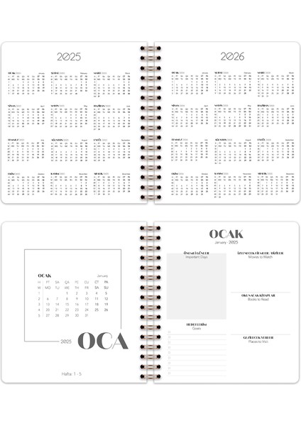 2025 Yılı Haftalık Kare Ajanda - 12 Aylık Siyah