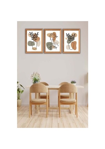No 77 Decor 3 Parça Bohem Tarzı Sanatsal Ahşap Çerçeve Görünümlü Tablo Seti