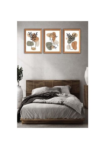 No 77 Decor 3 Parça Bohem Tarzı Sanatsal Ahşap Çerçeve Görünümlü Tablo Seti modelleri