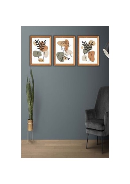 No 77 Decor 3 Parça Bohem Tarzı Sanatsal Ahşap Çerçeve Görünümlü Tablo Seti fırsatları
