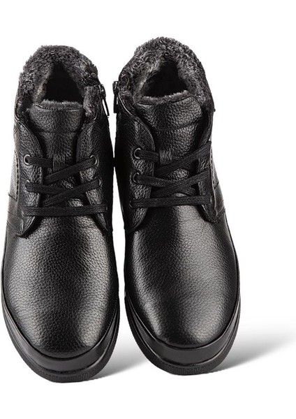 Erkek Hakiki Deri İçi Kürklü Fermuarlı Bağcıklı Bot SİYAH modelleri