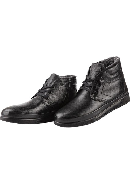 Erkek Hakiki Deri İçi Kürklü Fermuarlı Bağcıklı Bot SİYAH indirimleri