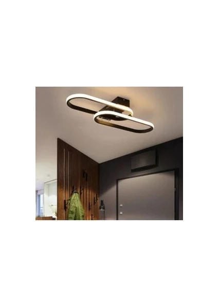 Fer Avize  Feraye Modern Tasarım Siyah Renk Beyaz Ledli Cafe - Mutfak - Salon 2 Li LED Avize