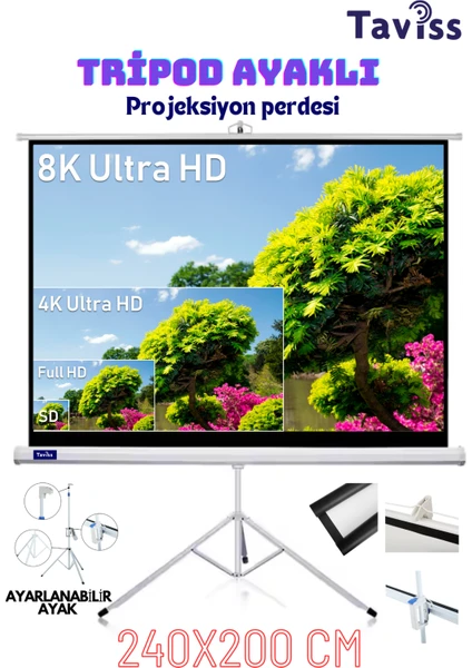 TAVİSS 240X200 cm Taşınabilir Ayaklı Tripod Projeksiyon Perdesi