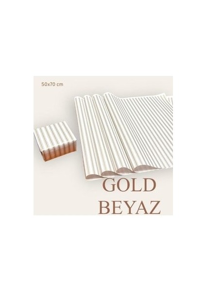 Ambalaj Kağıdı Paketleme Kağıdı Çeyiz Paketleme Kağıdı Ambalaj Kağıt 50X70 cm 10 Adet Gold-Beyaz Hediye Paketi