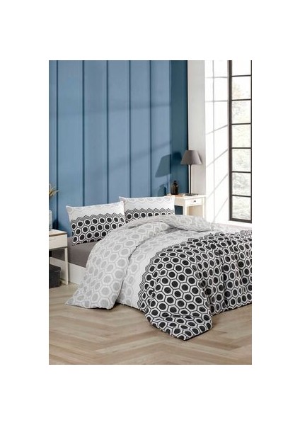 Geometrik Çarşafı Lastikli Antrasit Tek Kişilik Nevresim Takımı fiyatları