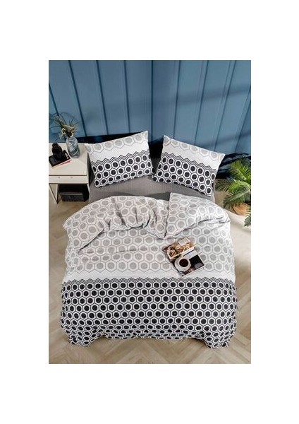 Geometrik Çarşafı Lastikli Antrasit Tek Kişilik Nevresim Takımı modelleri