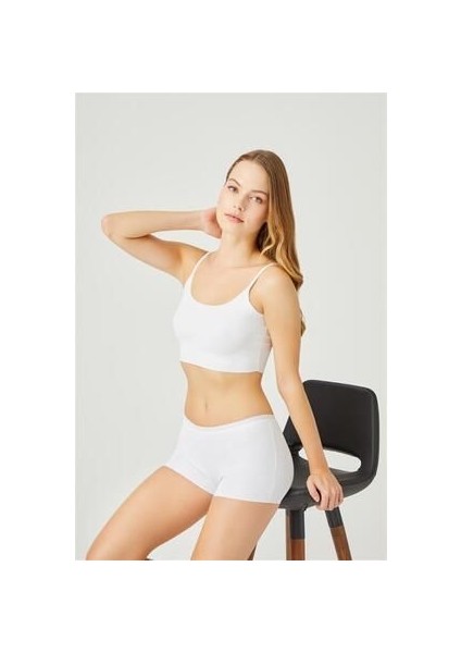 Beyaz Basic Lazer Kesim Dikişsiz Kadın Boxer Külot fırsatları