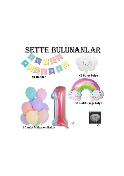 Yaş Gökkuşağı Bulut Konsepti Doğum Günü Parti Kutlama Seti Renkli Ebatlar ve Neşeli Desenler indirimleri