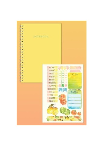 Notebook Sticker'lı 4'lü Çizgisiz Defter Seti (21 x 14,8 Cm) 120 Sayfa Spiralli Defter Seti