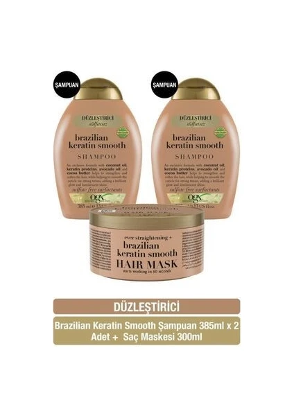 Düzleştirici Brazilian Keratin Smooth Sülfatsız Şampuan X2 + Sülfatsız Saç Maskesi