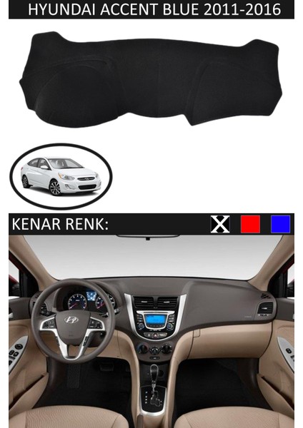 Hyundai Accent Blue 2011-2016 Model Için Torpido Koruma Halısı Siyah Renk Siyah Kenar