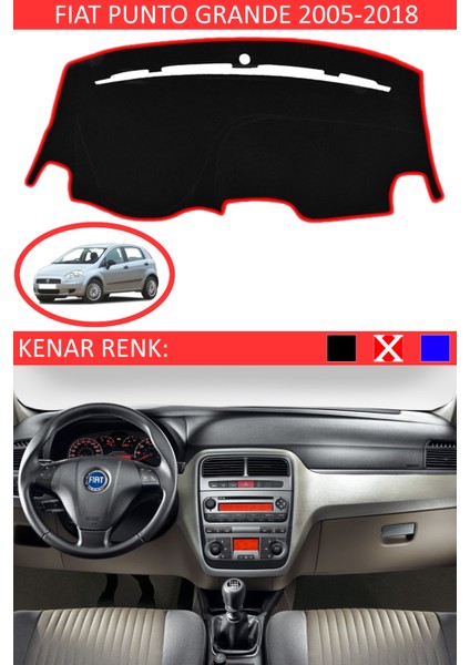 Fiat Punto Grande 2005-2018 Model Için Torpido Koruma Halısı Siyah Renk Kırmızı Kenar