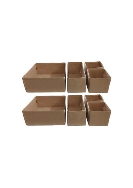 Room Bej 8'li Çok Amaçlı Çekmece İçi Düzenleyici Organizer Set 28x28x13 ve 28x13x13 cm indirimleri
