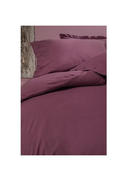 Plain Çift Kişilik Ranforce Yıkamalı Nevresim Takımı - Mürdüm