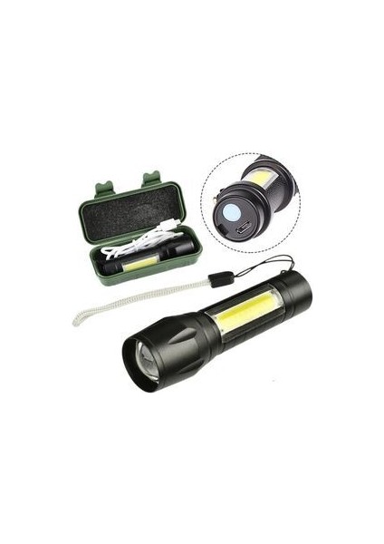 Ultra Güçlü USB Şarjlı El Feneri Kutulu Kamp Feneri Avcılık Feneri fiyatları