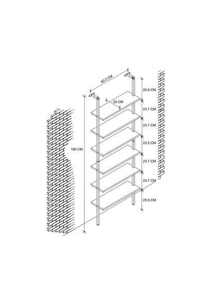 6 Raflı Duvara Monte Kitaplık Dekoratif Kitaplık Çam
