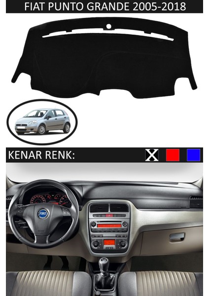 Fiat Punto Grande 2005-2018 Model Için Torpido Koruma Halısı Siyah Renk Siyah Kenar