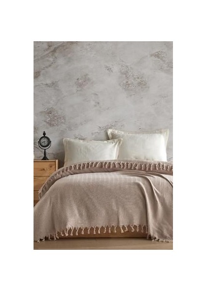 Çift Kişilik Pike Takımı %100 Geri Dönüştürülmüş Pamuk Bej Düz Desen 200x230 cm Tek Parça fiyatları