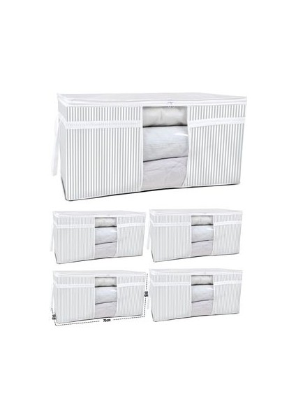 Beyaz Pencereli Yastık Hurcu 5'li Set 75x40x40 cm – Geniş Hacimli, Toz Geçirmez, Baza ve Dolap İçi Düzenleyici