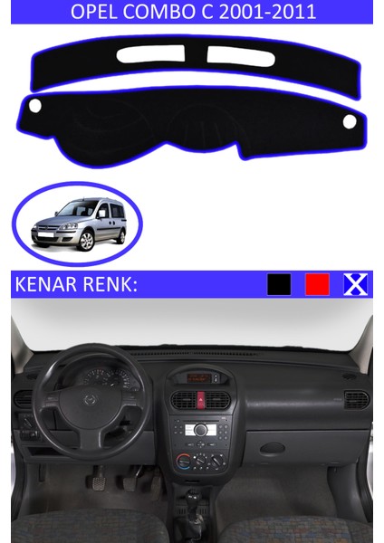 Opel Combo C 2001-2011 Model Için Torpido Koruma Halısı Siyah Renk Mavi Kenar