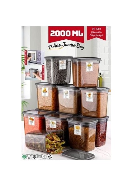 Dikdörtgen PP Plastik Saklama Kabı Seti 2000 ml x 12 – BPA’sız, Mikrodalga ve Bulaşık Makinesinde Kullanıma Uygun