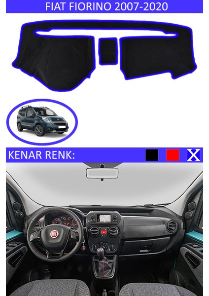 Fiat Fioriono 2007-2020 Model Için Torpido Koruma Halısı Siyah Renk Mavi Kenar