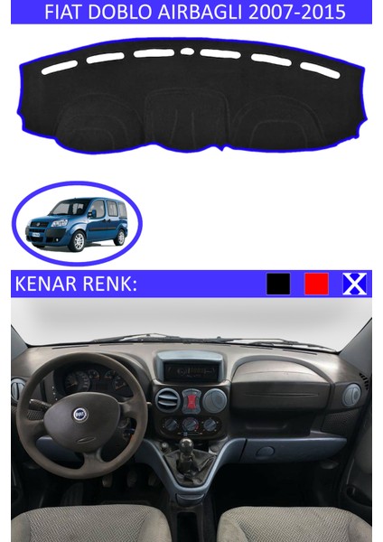 Fiat Doblo Airbagli 2007-2015 Model Için Torpido Koruma Halısı Siyah Renk Mavi Kenar