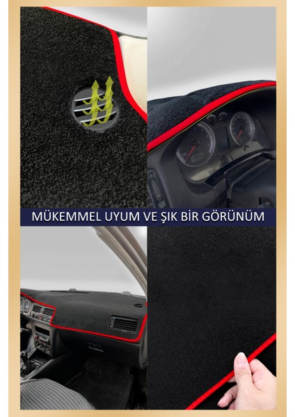 Peugeot 206 Büyük Ekranlı 2006-2011 Model Için Torpido Koruma Halısı Siyah Renk Siyah Kenar