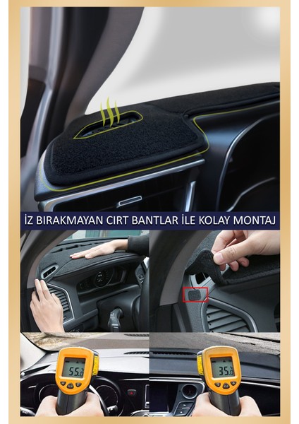 Hyundai I20 2020 ve Üstü Model Için Torpido Koruma Halısı Siyah Renk Kırmızı Kenar