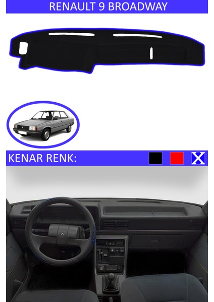 Renault 9 Broadway Için Torpido Koruma Halısı Siyah Renk Mavi Kenar