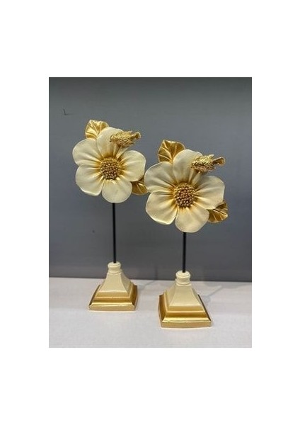 2'li Çiçek Aksesuar Krem Gold