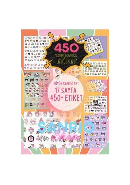 Büyük Sanrio Sticker Set Hello Kitty Kuromi 17 Syf 425+ Ad. Planlayıcı Bullet Journal Telefon Etiketi