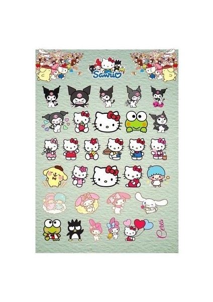 Büyük Sanrio Sticker Set Hello Kitty Kuromi 17 Syf 425+ Ad. Planlayıcı Bullet Journal Telefon Etiketi