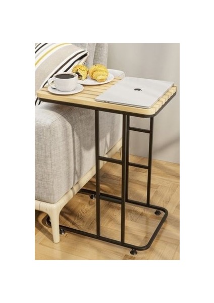 Masif Ahşap ve Paslanmaz Metal Gövdeli, Suya Dayanıklı Siyah Mat Kaplamalı Modern Yan Sehpa – Salon ve Ofis Kullanımına Uygun