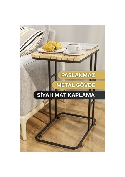 Masif Ahşap ve Paslanmaz Metal Gövdeli, Suya Dayanıklı Siyah Mat Kaplamalı Modern Yan Sehpa – Salon ve Ofis Kullanımına Uygun fırsatları