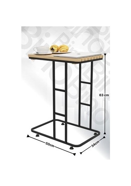 Masif Ahşap ve Paslanmaz Metal Gövdeli, Suya Dayanıklı Siyah Mat Kaplamalı Modern Yan Sehpa – Salon ve Ofis Kullanımına Uygun