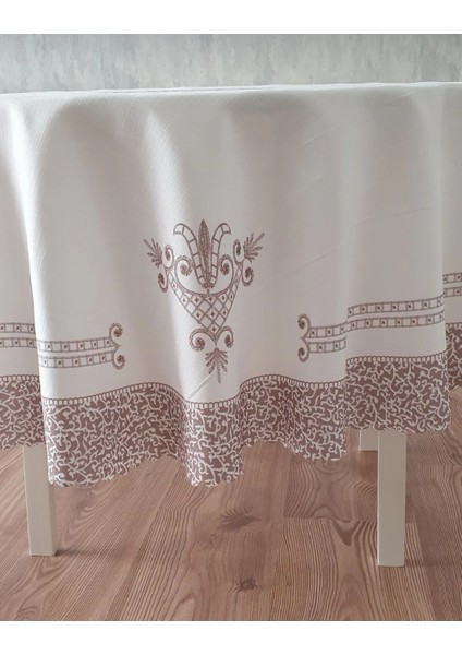 Lale Desen Baskılı Polyester Kumaş Yuvarlak 150 Cm Masa Örtüsü