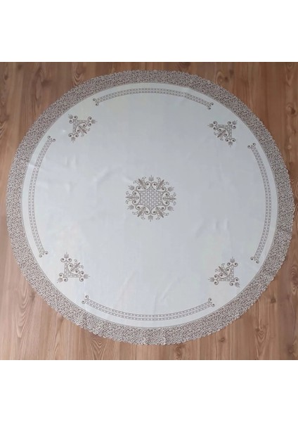 Lale Desen Baskılı Polyester Kumaş Yuvarlak 150 Cm Masa Örtüsü