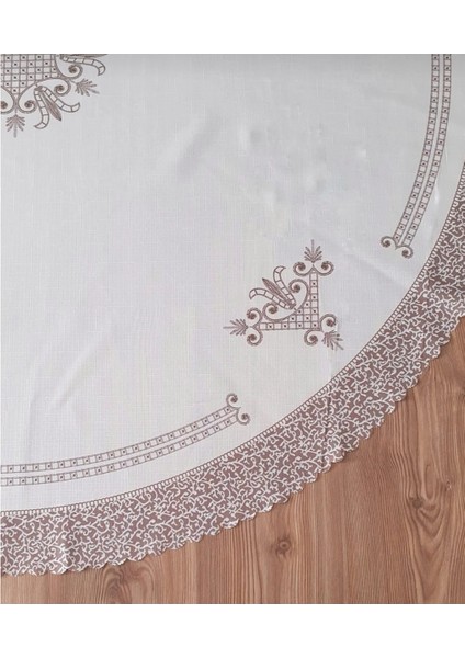 Lale Desen Baskılı Polyester Kumaş Yuvarlak 150 Cm Masa Örtüsü