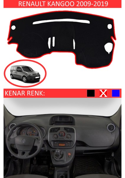 Renault Kangoo 2009-2019 Model Için Torpido Koruma Halısı Siyah Renk Kırmızı Kenar