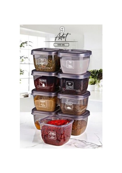 Kitchen Life Avantajlı 9'lu Etiketli Boly Kare Saklama Kabı Seti 550ML - Çoklu Set Yapılabilen