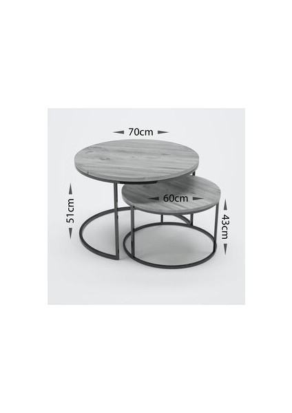 HBCV 2'li Orta Sehpa Seti – Suntalam Antik Çam Üst, Siyah Metal Ayaklı, Klasik-Modern Tasarım, 70x51 ve 60x43 cm modelleri