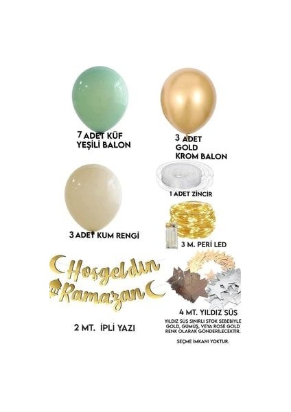 Hoşgeldin Ramazan Gold Yazı Ledli Zincir Balon Seti Ramazan Bayramı Oda Süsleme Seti