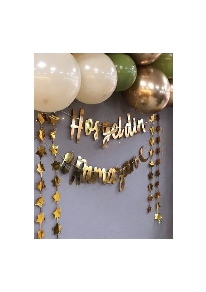 Hoşgeldin Ramazan Gold Yazı Ledli Zincir Balon Seti Ramazan Bayramı Oda Süsleme Seti