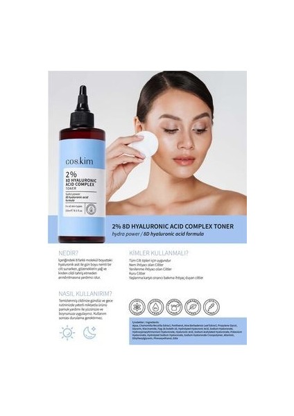 8 Çeşit Hyaluronik Asit Içeren Nemlendirici Tonik | 2% 8d Hyaluronic Acid Complex Toner 250 ml modelleri