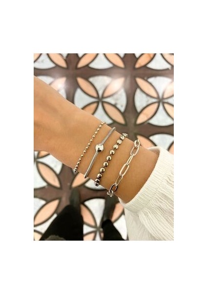 Top Sport Gümüş Dörtlü Kombin Bileklik